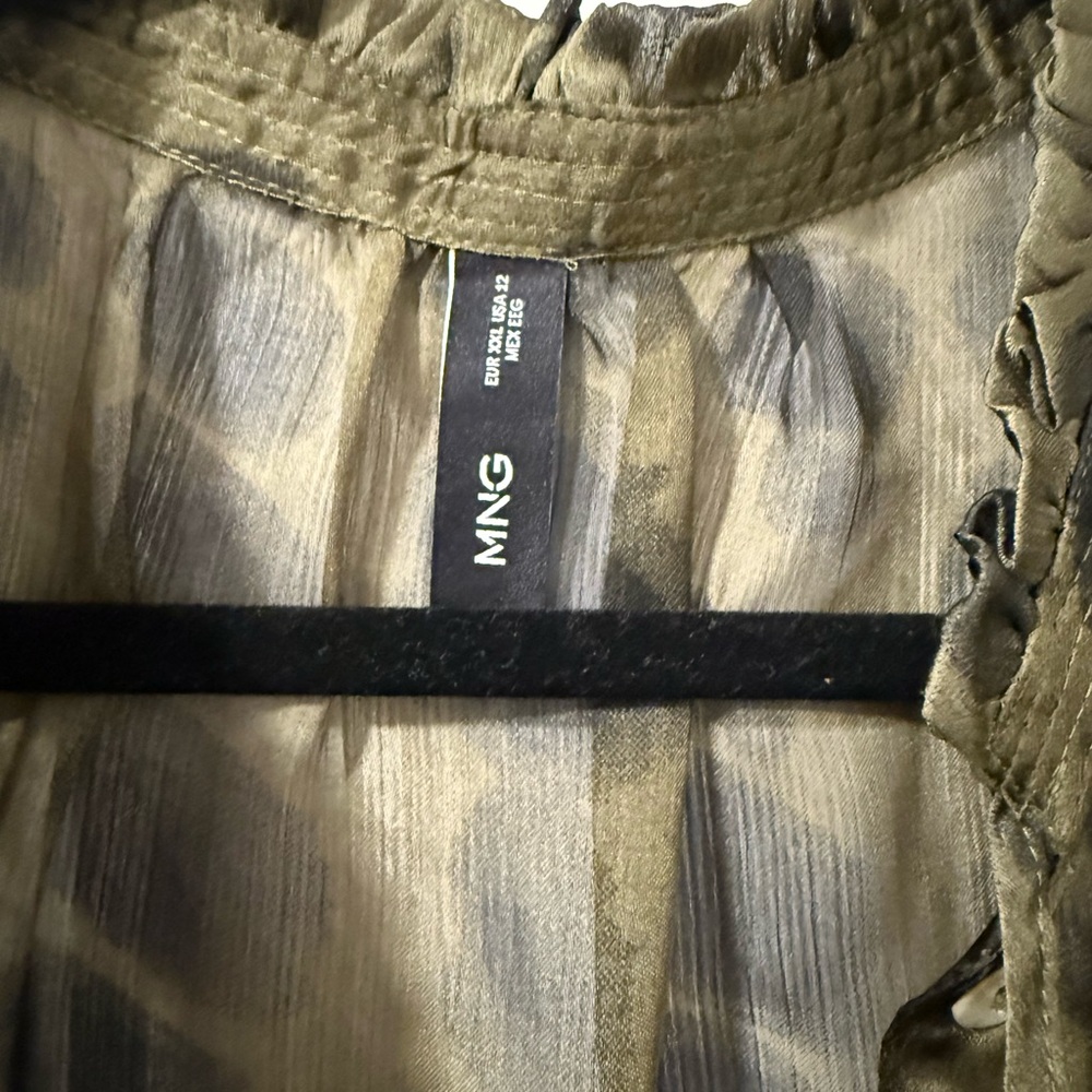 Mango Olive Sheer Patterned Blouse - image 2